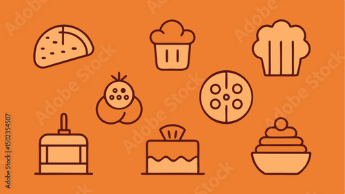 Get a curated bakery icon collection featuring bread pastries and desserts designed with clean strokes perfect for food blogs bakery branding and cafe menus