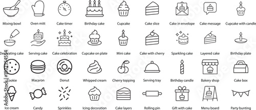 Cake Icon Set Vector Illustration on White Background