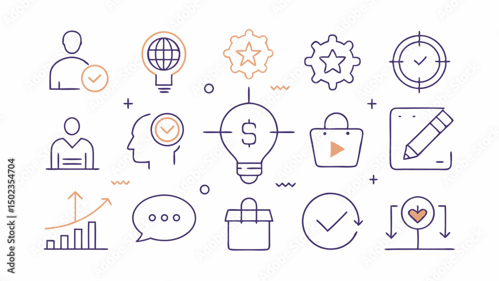 Fototapeta premium Branding icon set editable in stroke style, perfect for branding, marketing, and design-focused projects