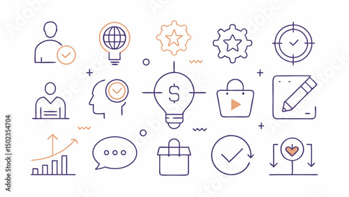 Branding icon set editable in stroke style, perfect for branding, marketing, and design-focused projects