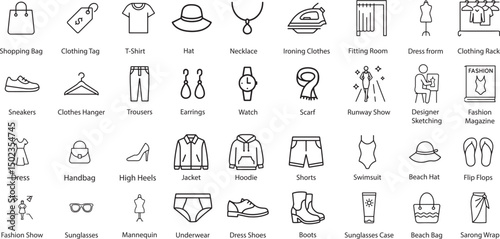 Fashion and Clothing Line Icons Set, Vector Illustration.