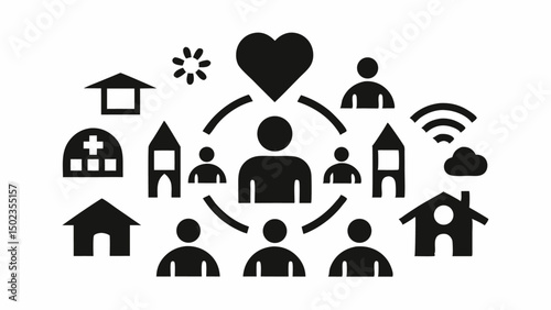 Community-themed stroke icon collection including people outline icons for social connection, inclusivity, teamwork, and user interaction in UI or marketing materials.