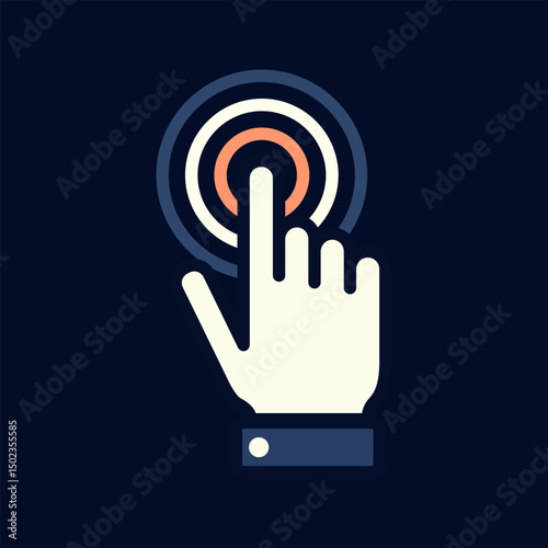 Illustrated touch finger pressing round button cartoon flat design illustration