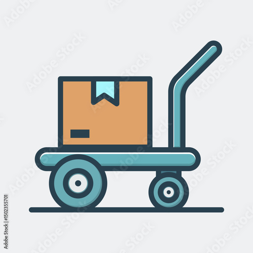 Box on wheeled cart ready to move cartoon flat design illustration