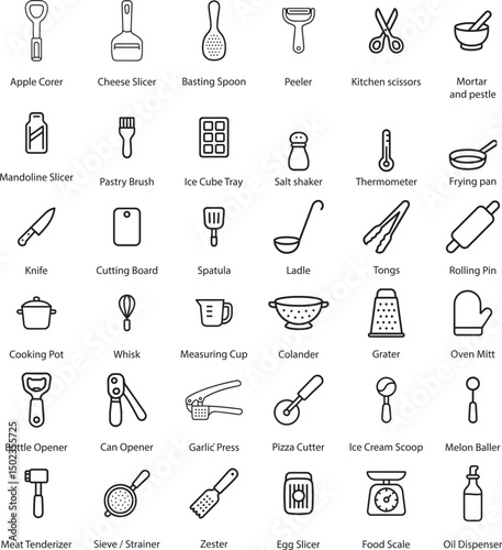 Kitchen Utensils Vector Illustration, Isolated on White Background.