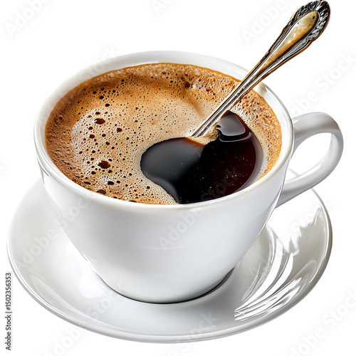 Cup of black coffee with heart latte art design PNG On Transparent Background