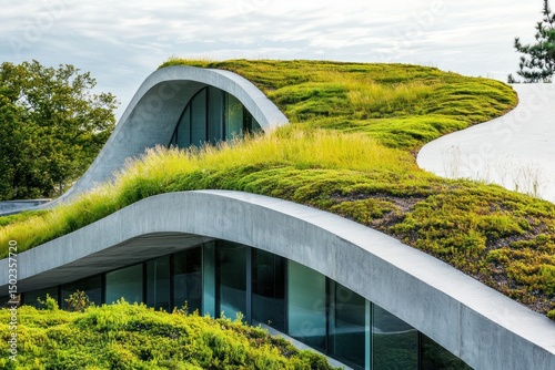Nature meets architecture: modern building with green roof
