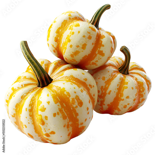 Pumpkin shaped gourds with orange color and ribbed texture PNG On Transparent Background