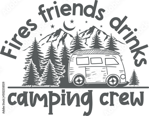 Fires friends drinks camping crew Camping Life T shirt Design