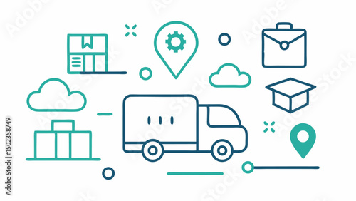 Stroke icons for delivery and logistics featuring package tracking, transportation routes, and service symbols for logistics apps and delivery platforms