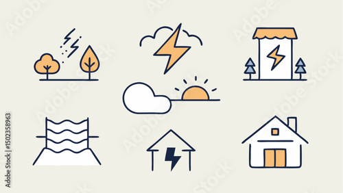 Disaster preparedness icon collection with emergency symbols, suited for safety apps, crisis management dashboards, and disaster response planning for communities