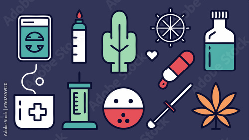 Medical drugs stroke icon collection featuring painkillers and medication visuals, ideal for healthcare apps, pharmacy platforms, and telemedicine service graphics