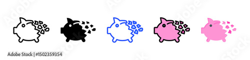 Broken Piggy Bank Icon Collection With Multiple Styles