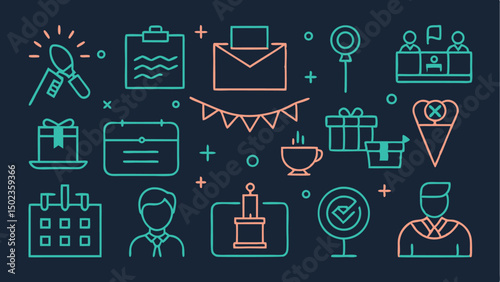 Event Planning Stroke Icon Collection for Professional Organizers