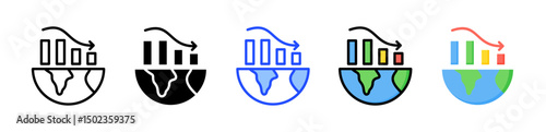 Decreasing Gdp Graph Icon Collection With Multiple Styles