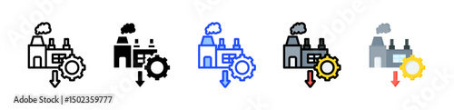 Reduced Industrial Output Icon Collection With Multiple Styles
