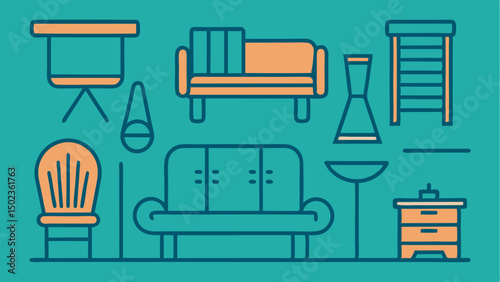 Modern furniture stroke icon collection featuring stylish table illustrations for interior design, furniture decor, and home arrangement vector concepts.