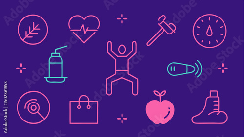 Healthy lifestyle stroke icon collection for gym training, fitness coaching, and exercise apps featuring editable workout and active life illustrations.