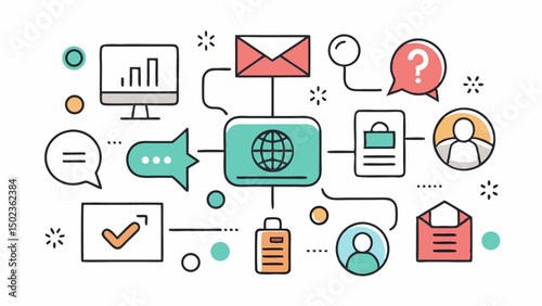 Integrated marketing communication stroke icon collection designed for cohesive branding visuals, digital strategy planning, and modern marketing communication concepts