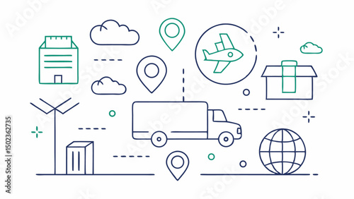 Logistics and delivery icons set containing modern stroke style icons related to courier services transportation delivery logistics and warehouse management tools