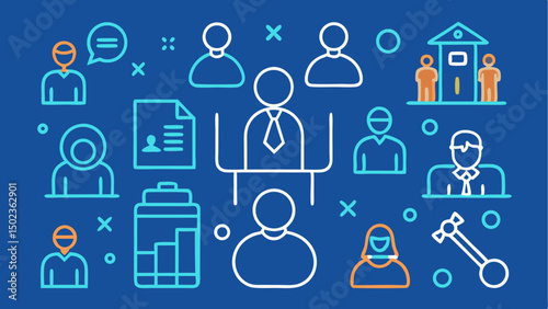 Meeting stroke outline icon set showcasing professional seminar themes ideal for business presentations corporate events and educational conference graphics