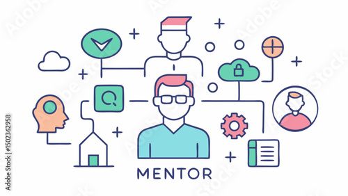 Mentoring stroke icon set with clean line illustrations representing professional mentoring guidance career support and learning development for educational and business use