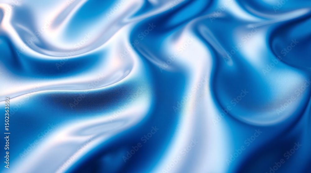 Obraz premium Abstract blue flowing silk fabric with soft waves and light texture design.