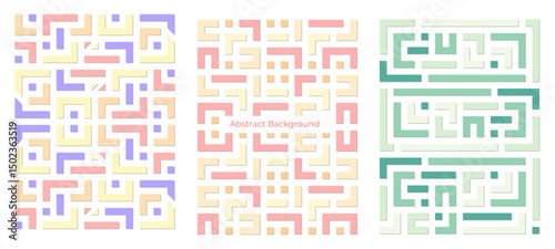 Abstract geometric maze background. Colorful interlocking shapes design. Vibrant retro style background. with color pastel, unique and interesting.