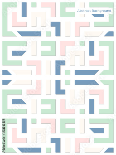 Abstract geometric maze background. Colorful interlocking shapes design. Vibrant retro style background. with color pastel, unique and interesting.