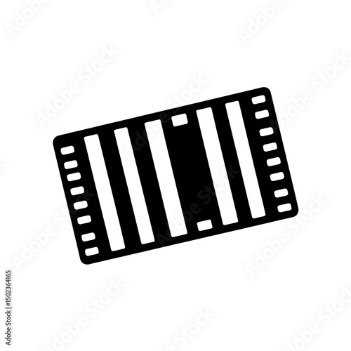 Diagonal filmstrip icon with empty frames and minimal black design for video and media visuals