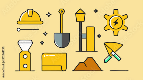 Mining Stroke Icon Collections Containing Mining Tools and Resources in Thin Line Design