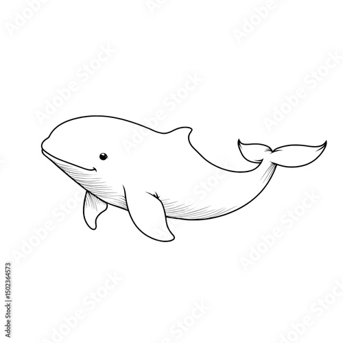 Cute whale icon with smooth curves and rounded tail in minimal black and white design