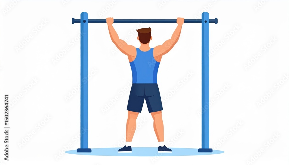 Naklejka premium Man Performing Pull-Up Exercise On Bar