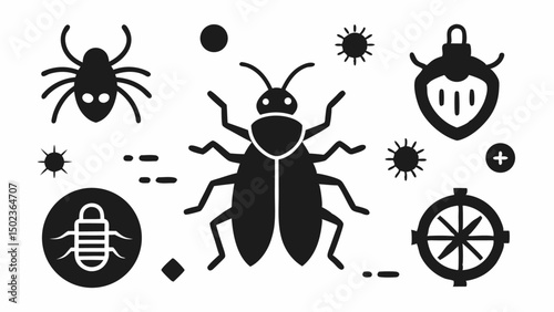 Pest Control Stroke Icon Collections Featuring Pests and Tools for Environmental Protection Themes