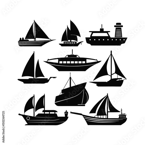 Diverse Ship and Boat Silhouettes