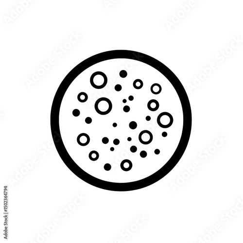 Circular virus cell icon with segmented outer ring and internal nodes in outline style
