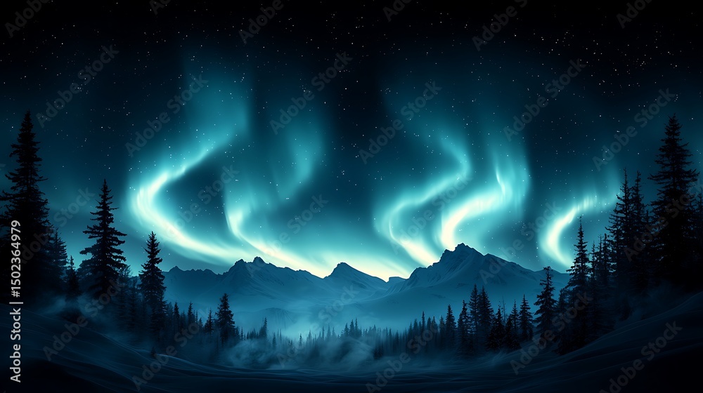 Fototapeta premium Northern lights dance over snowy peaks