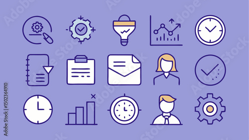 Project Management Editable Stroke Icon Set for Organizing and Tracking Project Milestones and Goals