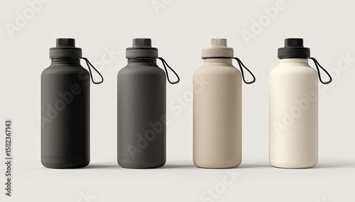 Four minimalist water bottles in various colors