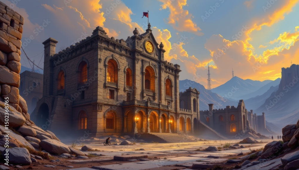 Fototapeta premium an imposing castle like structure perched on a rocky outcrop within a mountainous region