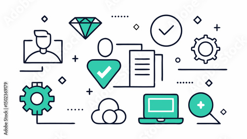 Software development stroke line icon set for programming and tech industry tools