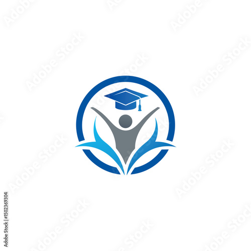 Education Logo with Student and Graduation Cap 