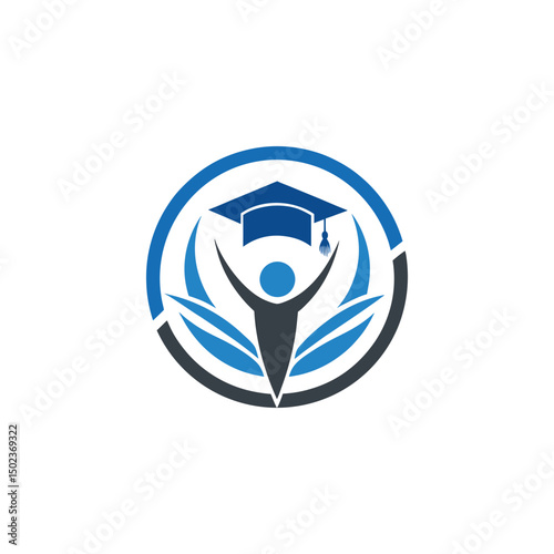 Education Logo with Student and Graduation Cap 