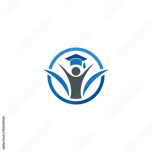 Education Logo with Student and Graduation Cap 