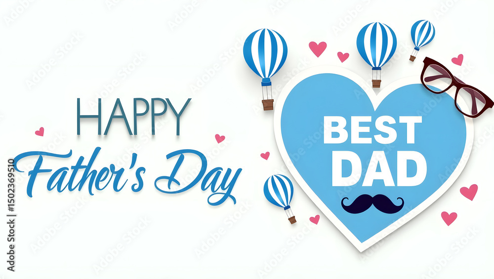 Naklejka premium Father's Day Best Dad Heart Balloons Greeting Card