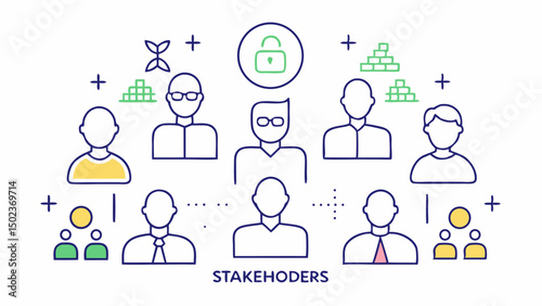 Stakeholder editable stroke icon set for business team collaboration and project management tools