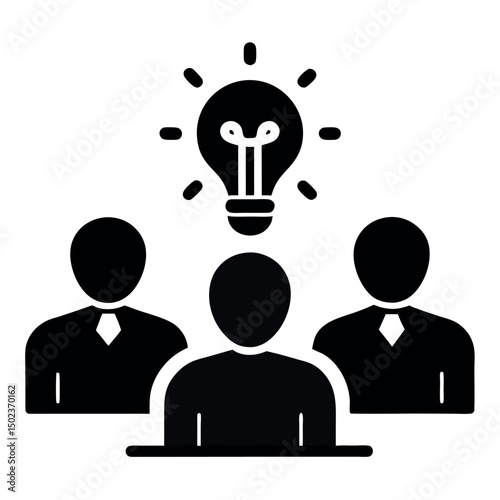 business meeting and generated idea with another isolated vector silhouette icon on white background
