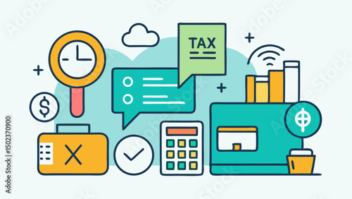 Tax stroke icon set containing tax refund, deductions, and fiscal responsibilities for individuals
