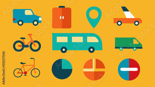 Transport stroke icon set containing car, bike, plane, and other transportation modes for travel