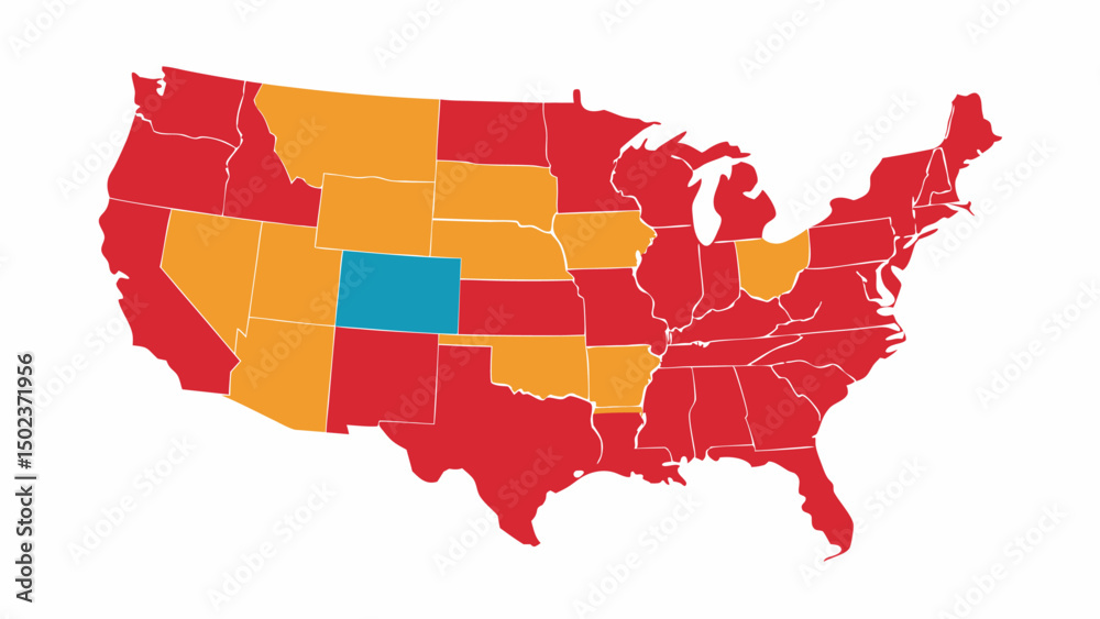 Naklejka premium Detailed vector map of the United States of America including all state borders perfect for educational design travel resources and data visualization
